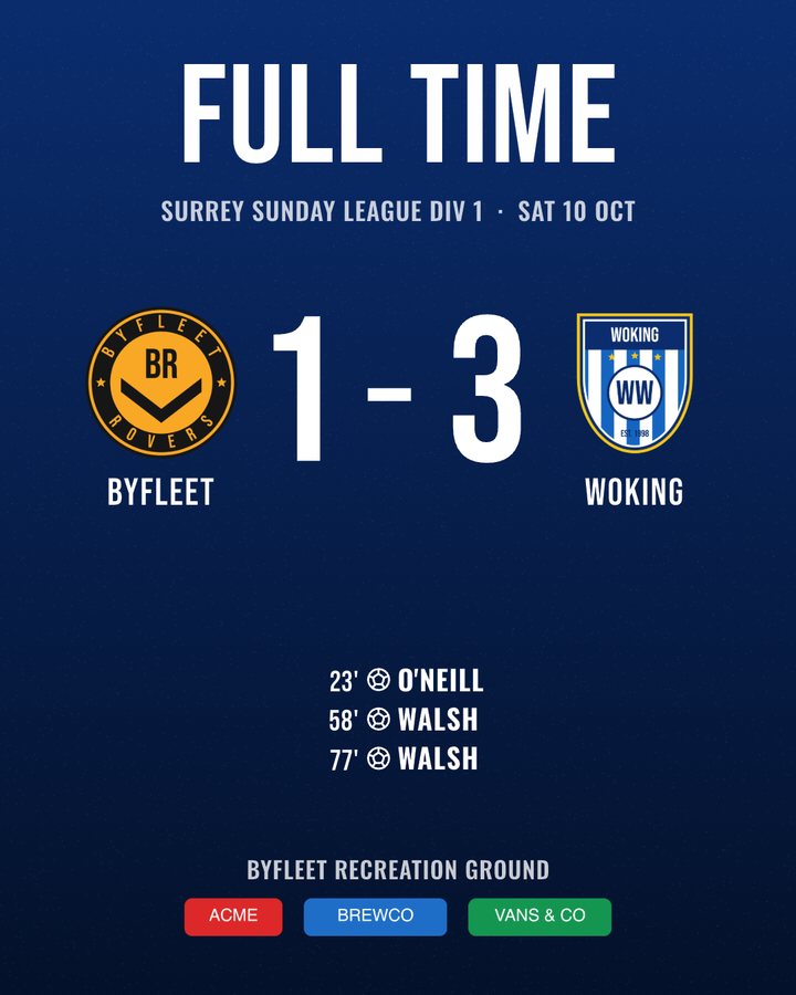 Full-time result graphic with both crests and goal times